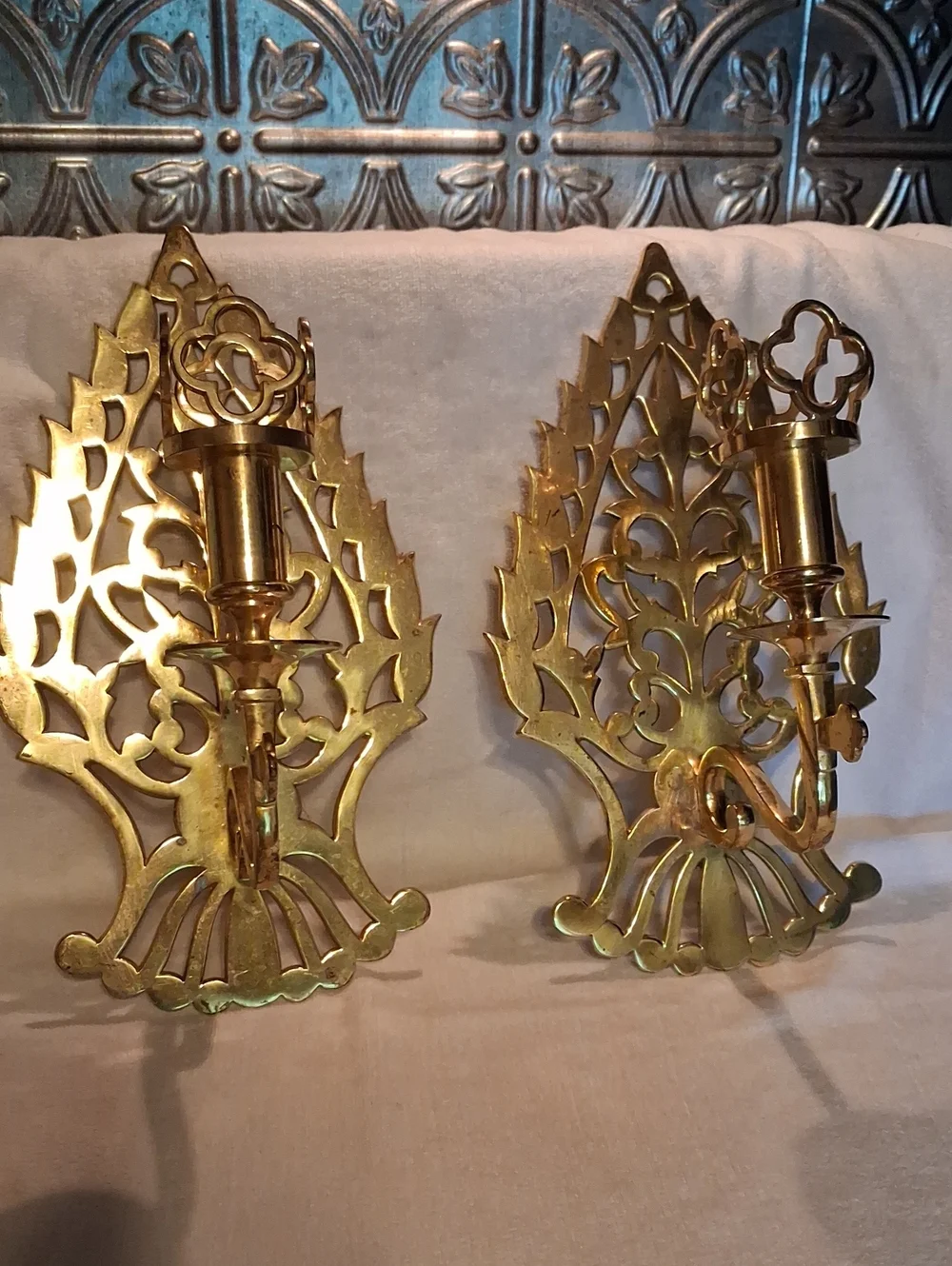 Vintage Gold Brass Ornate Wall Candle Sconces